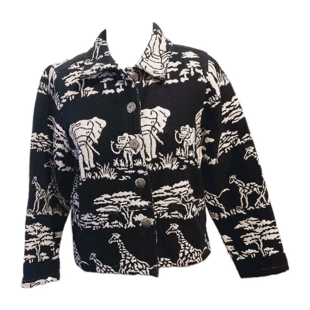 New Identity Vintage Black/white Safari Tapestry Women's Jacket Size Small